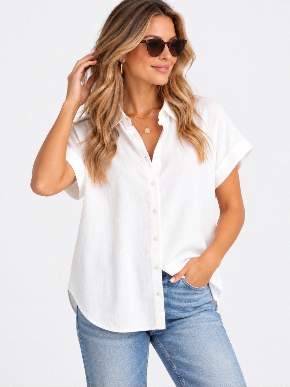 Quince Women’s White Short-Sleeve Camp shirt Blouse small